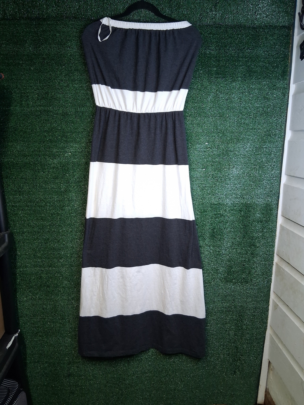 5th & Love Black and White Strapless Stripe Maxi Dress